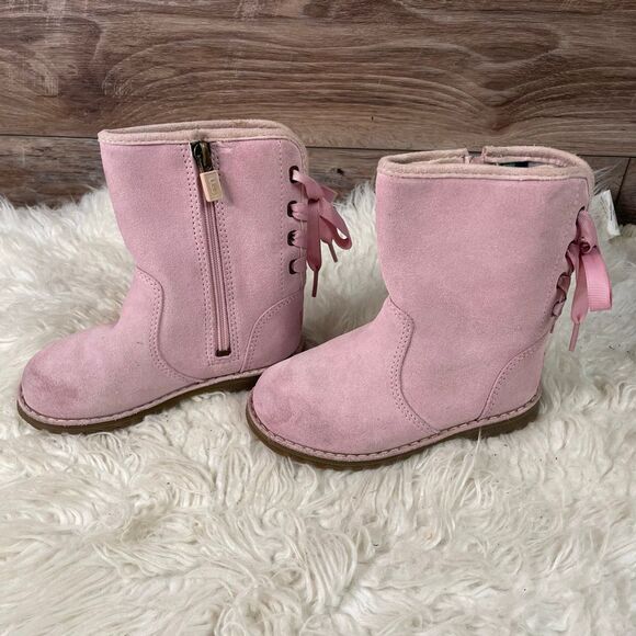 UGG Girls Corene Suede Like Pink Lace Up Back Zip Up Sides Boots Size 9 - Picture 5 of 12